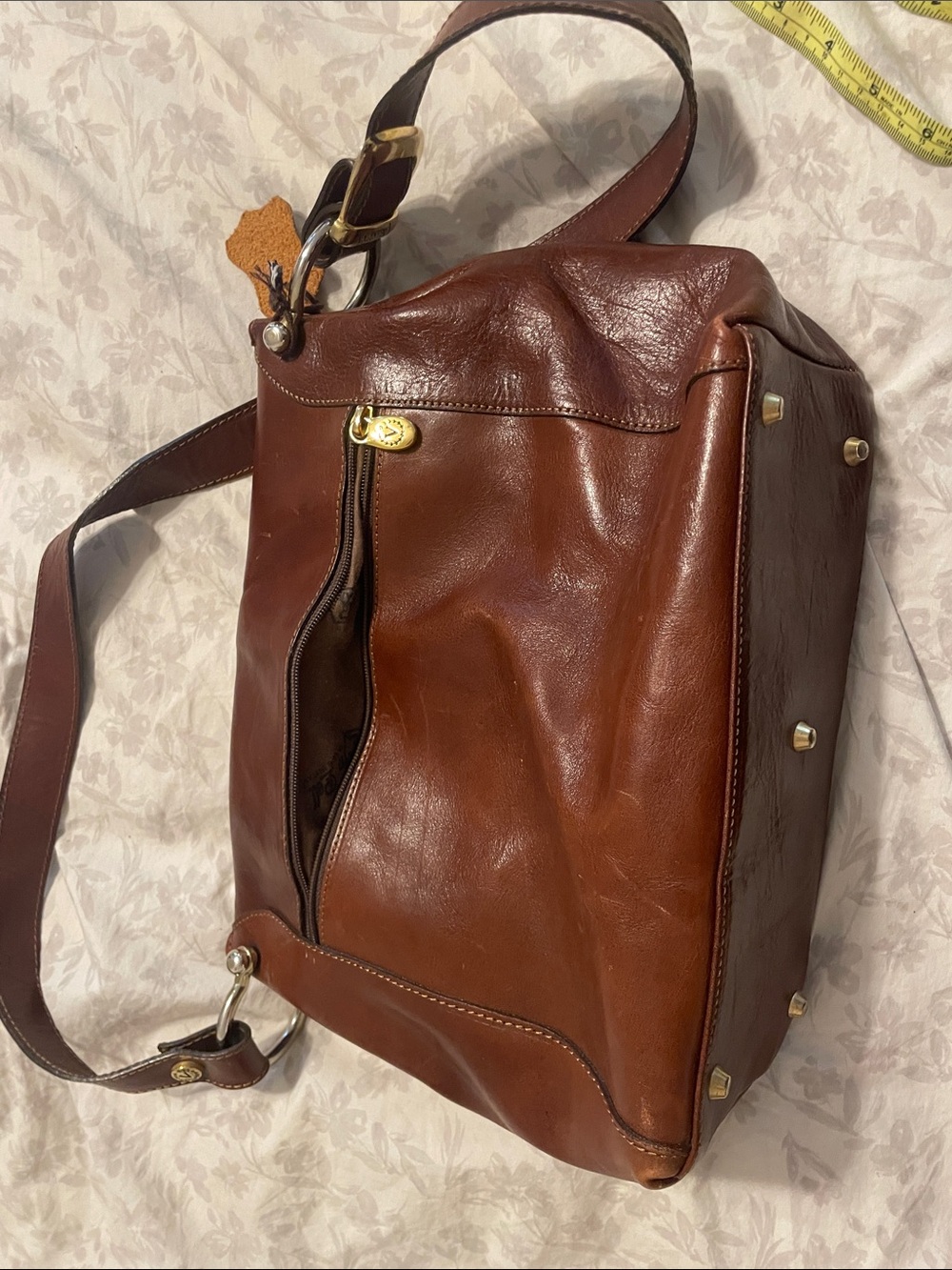 Valentina Brown 100% Genuine Leather Shoulder Bag with Gold Hardware Italy - Picture 6 of 9